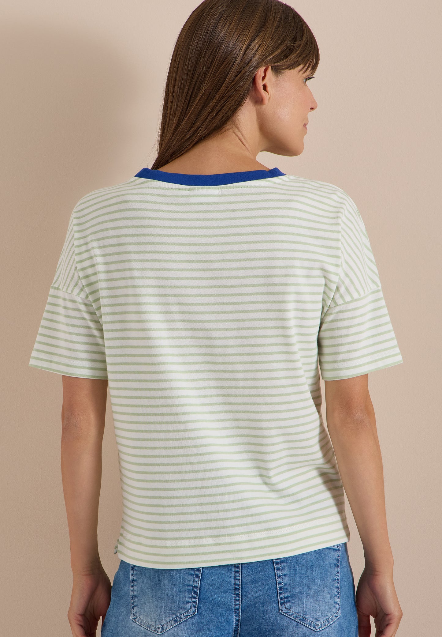 CECIL - T-Shirt mit Streifen und Kontrastdetail - Farbe: raw matcha lime