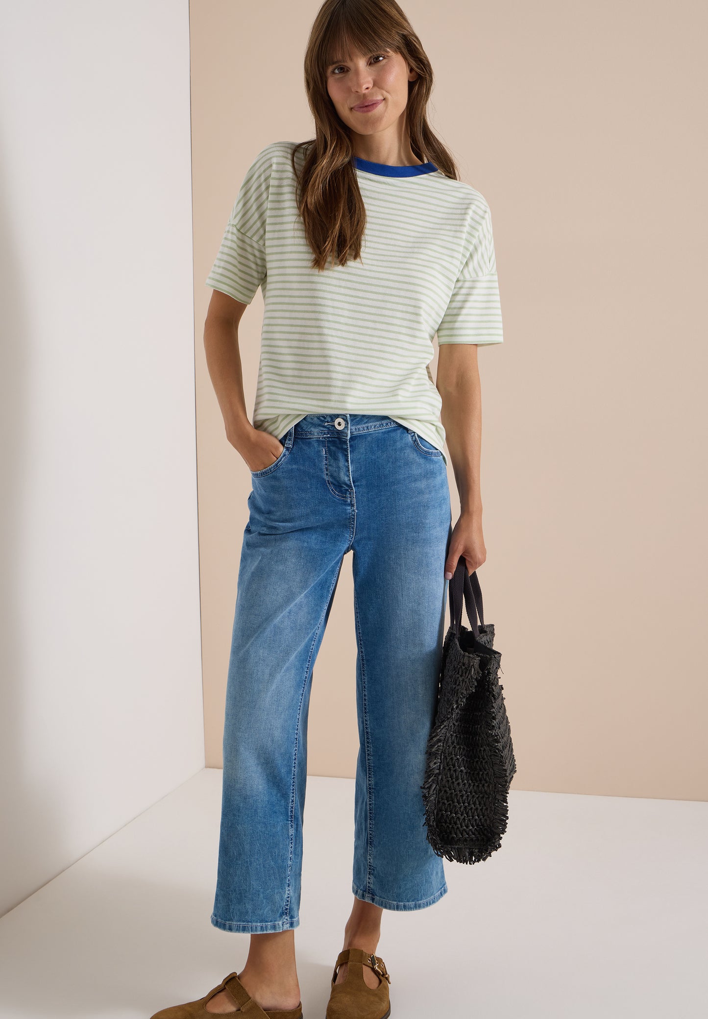 CECIL - T-Shirt mit Streifen und Kontrastdetail - Farbe: raw matcha lime