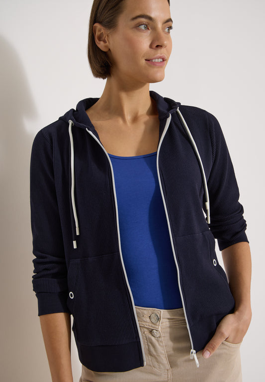 CECIL - Langarm Sweatjacke mit Kapuze und Struktur - Farbe: urban dark blue
