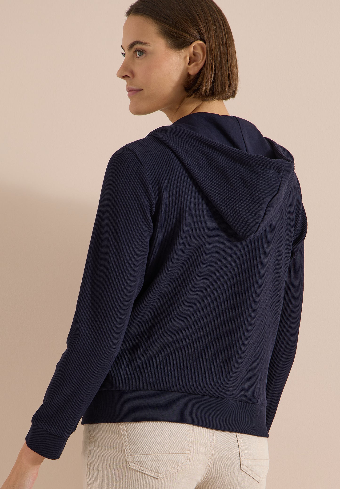CECIL - Langarm Sweatjacke mit Kapuze und Struktur - Farbe: urban dark blue