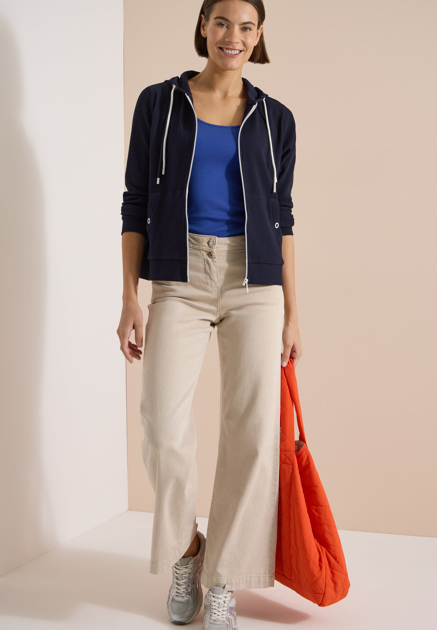CECIL - Langarm Sweatjacke mit Kapuze und Struktur - Farbe: urban dark blue