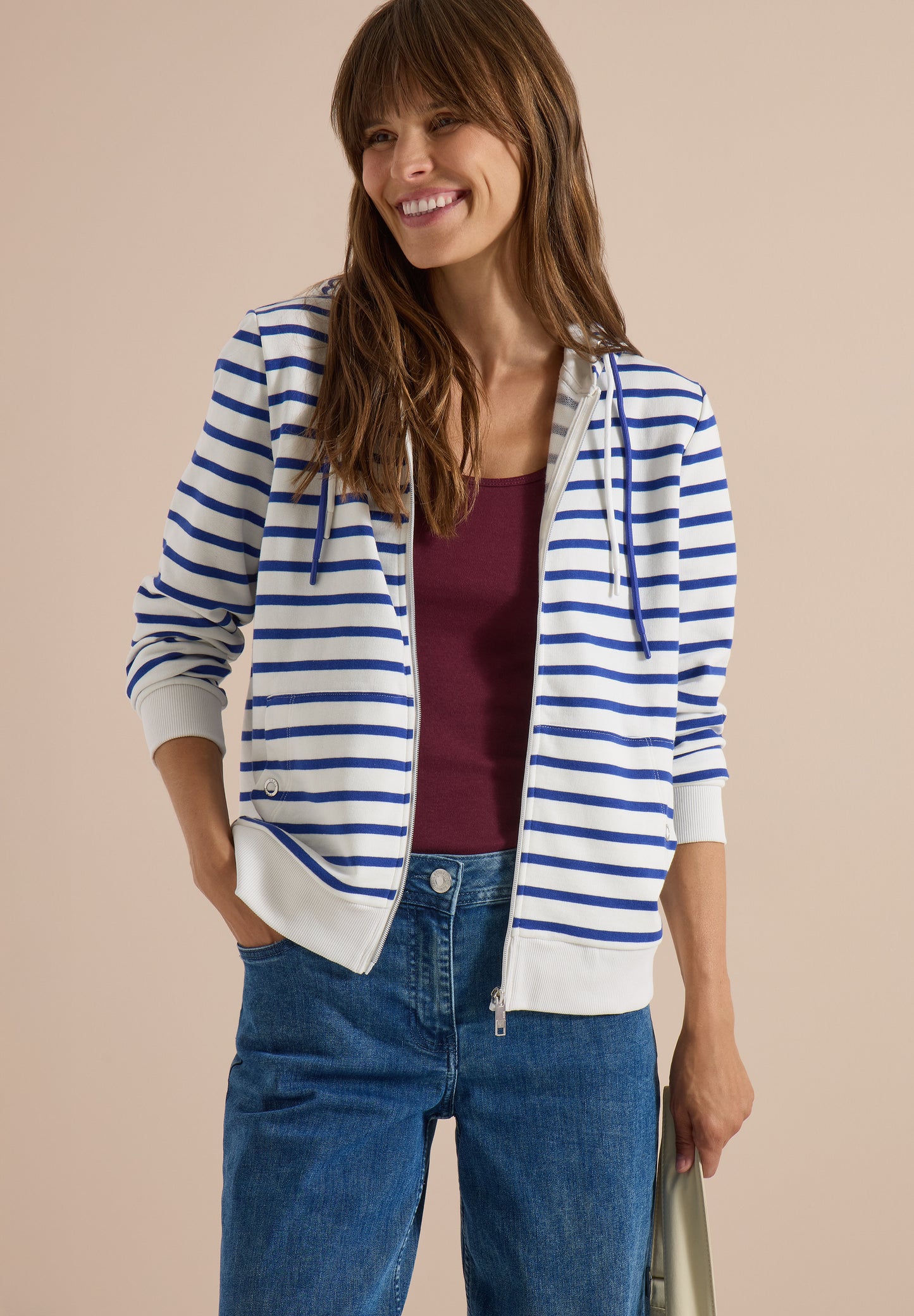 CECIL - Langarm Jacke mit Kapuze und Struktur - Farbe: Blau