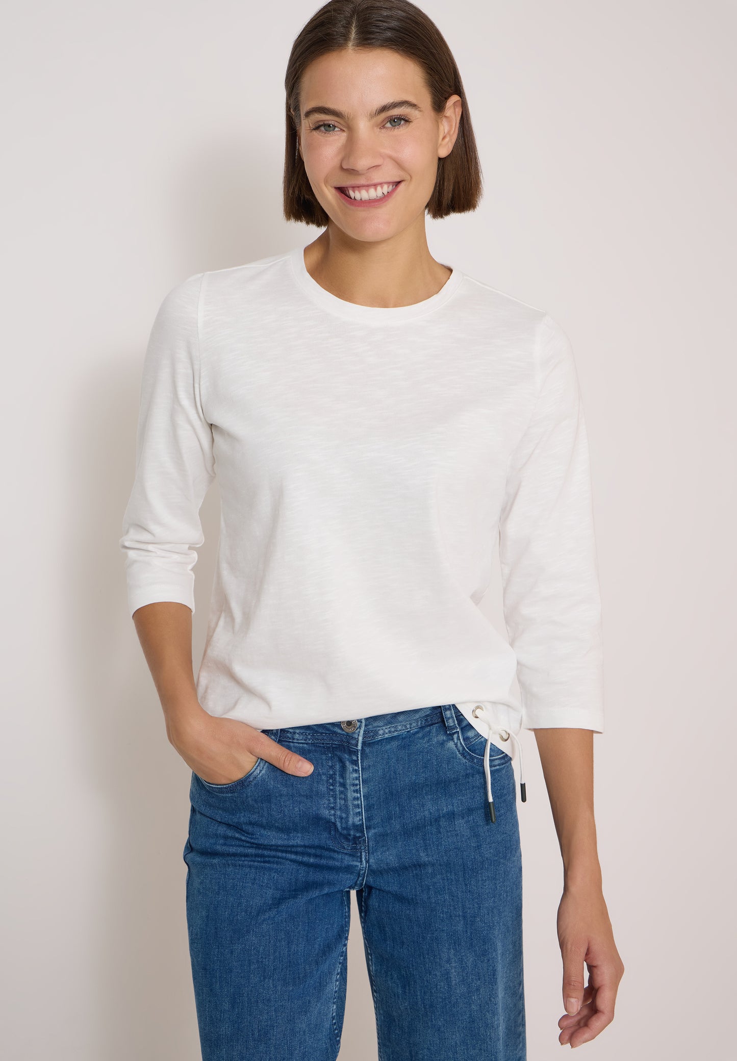 CECIL - 3/4-Arm Shirt mit Rundhals in Unifarbe - Farbe: vanilla white