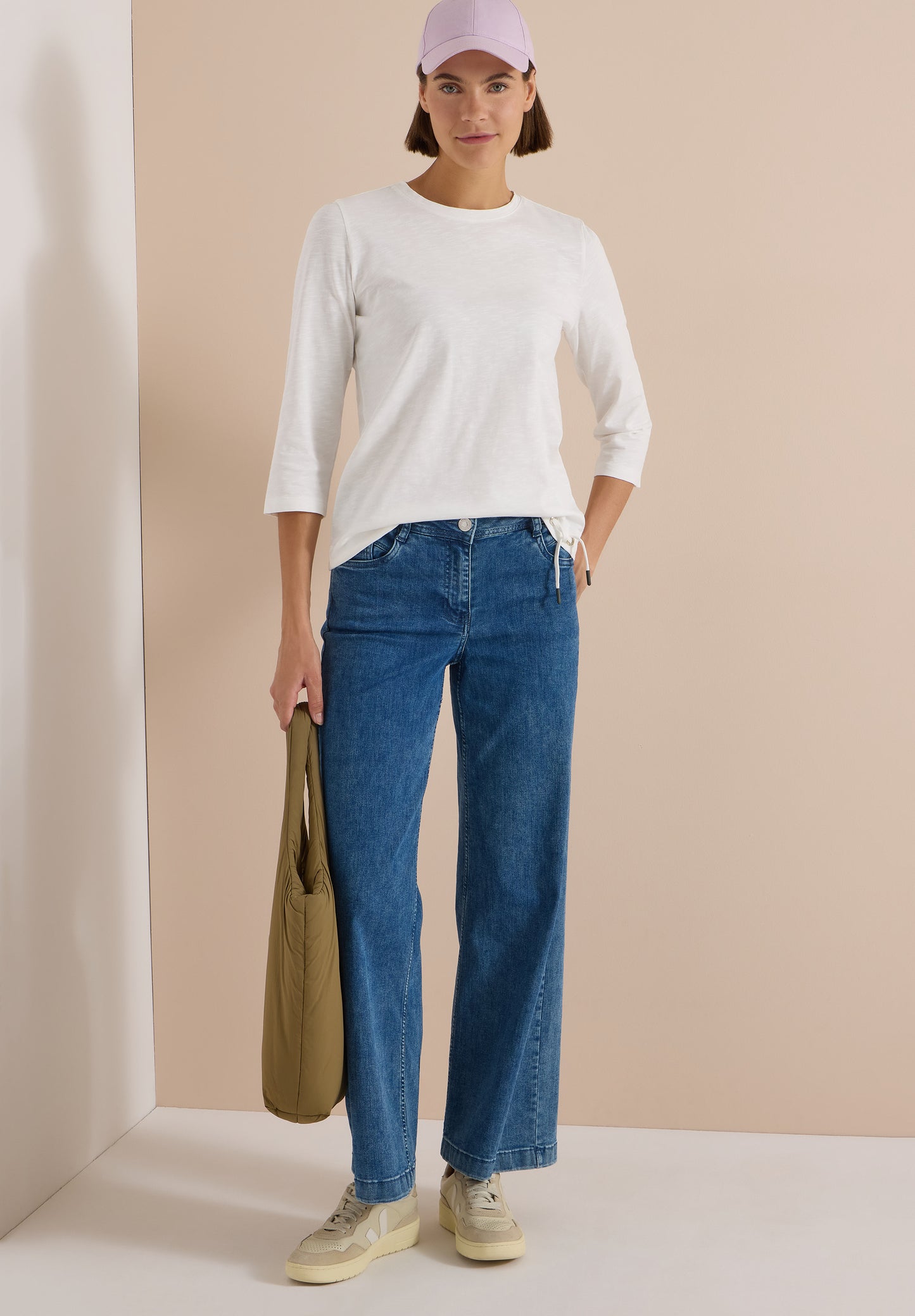 CECIL - 3/4-Arm Shirt mit Rundhals in Unifarbe - Farbe: vanilla white
