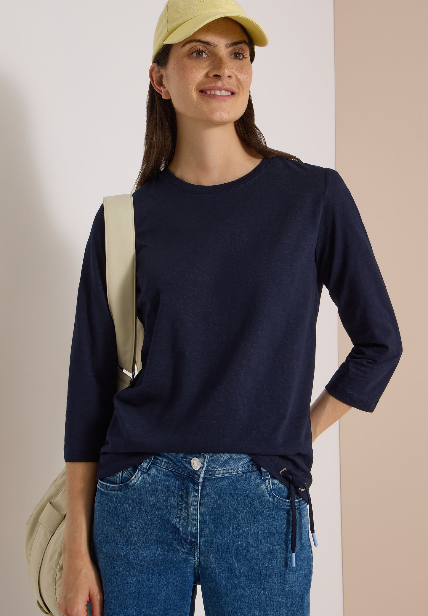 CECIL - 3/4-Arm Shirt mit Rundhals in Unifarbe - Farbe: urban dark blue