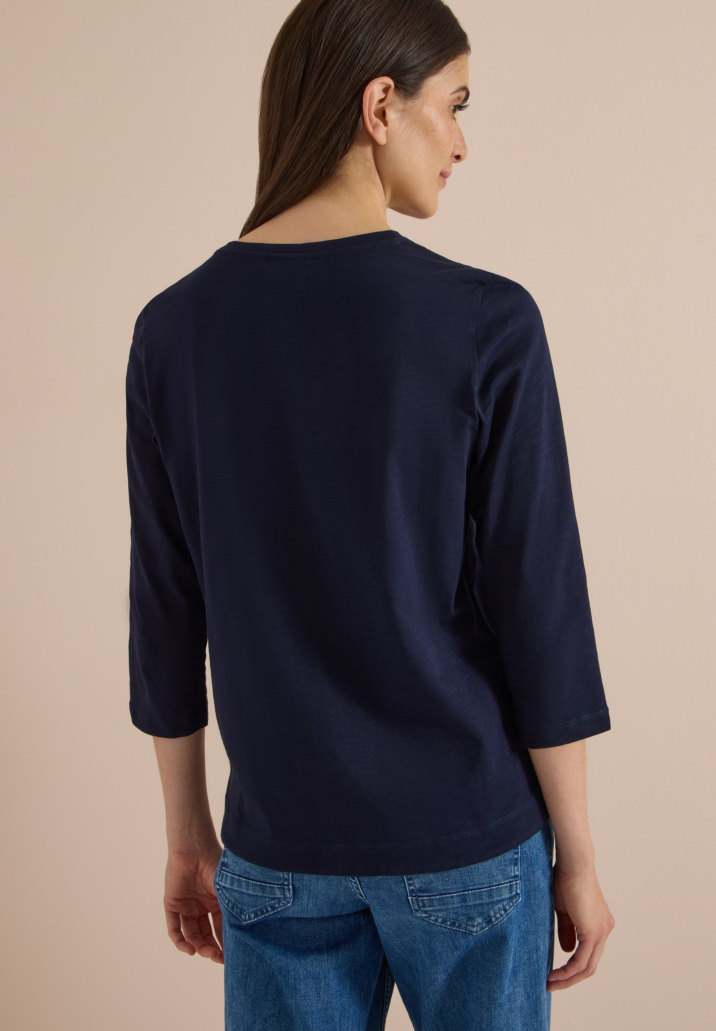 CECIL - 3/4-Arm Shirt mit Rundhals in Unifarbe - Farbe: urban dark blue