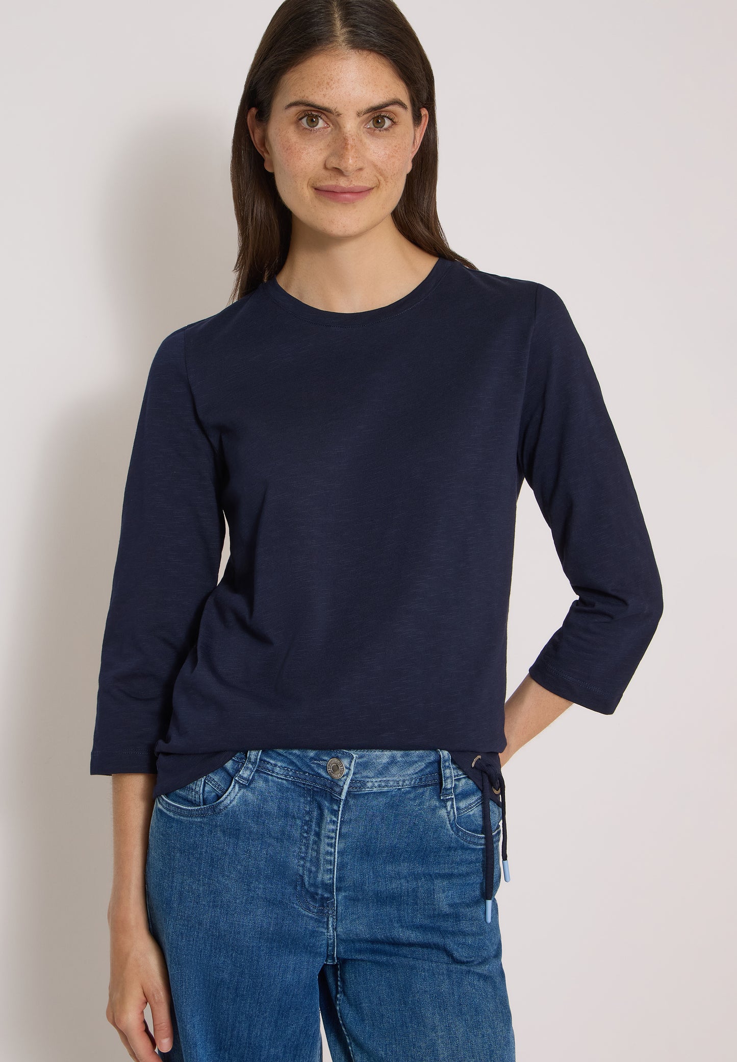 CECIL - 3/4-Arm Shirt mit Rundhals in Unifarbe - Farbe: urban dark blue