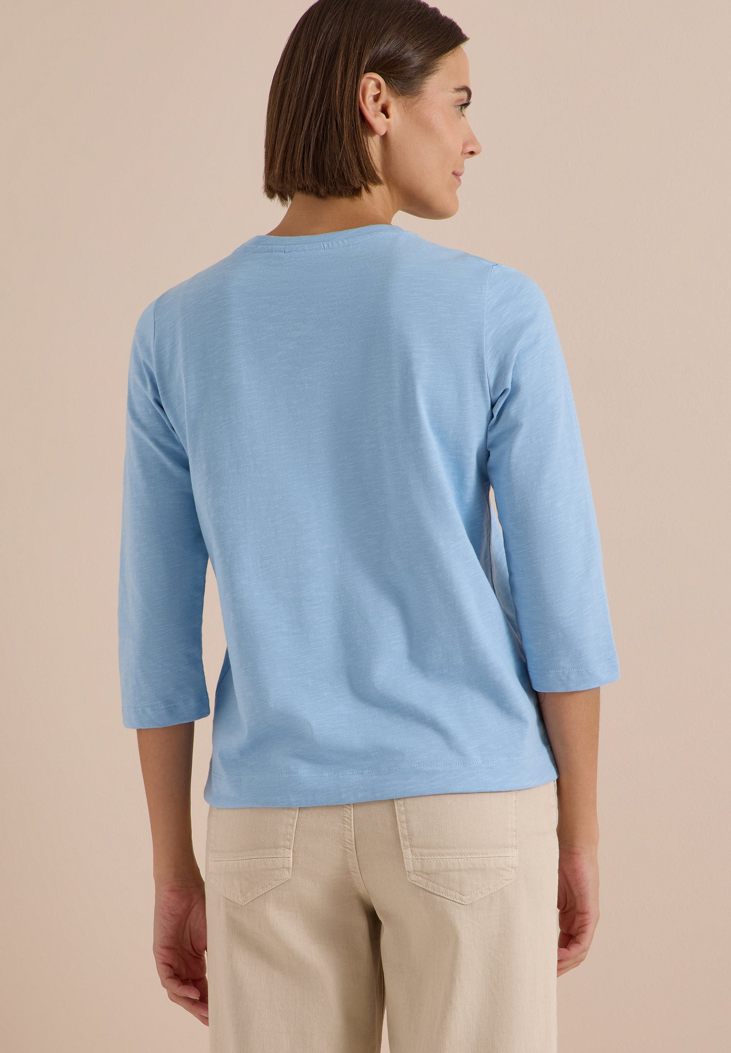 CECIL - 3/4-Arm Shirt mit Rundhals in Unifarbe - Farbe: easy blue