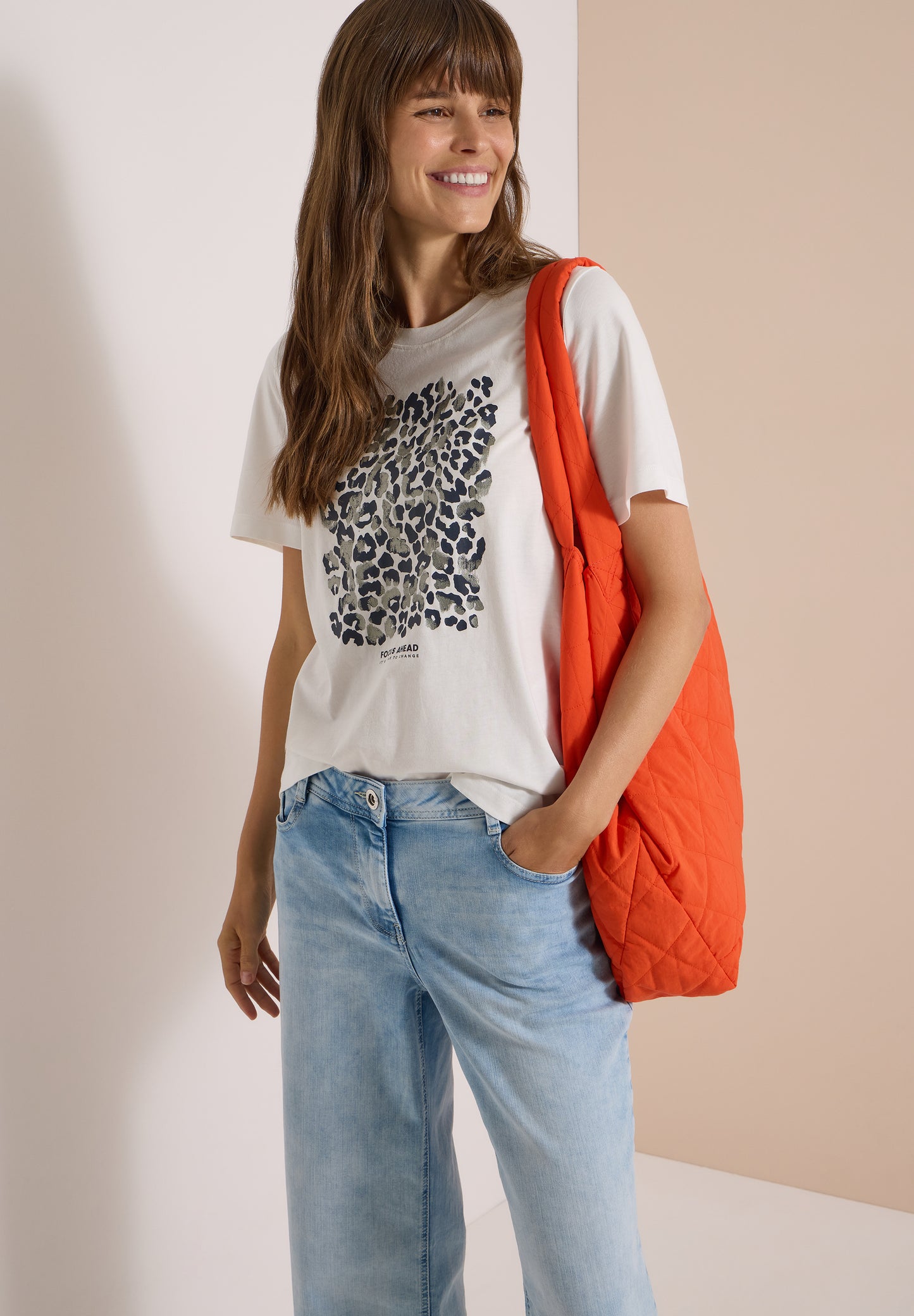 CECIL - T-Shirt mit Leo-Print und Foliendetails - Farbe: vanilla white