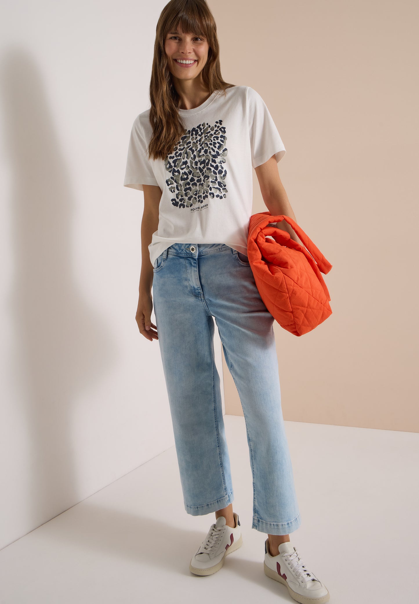 CECIL - T-Shirt mit Leo-Print und Foliendetails - Farbe: vanilla white