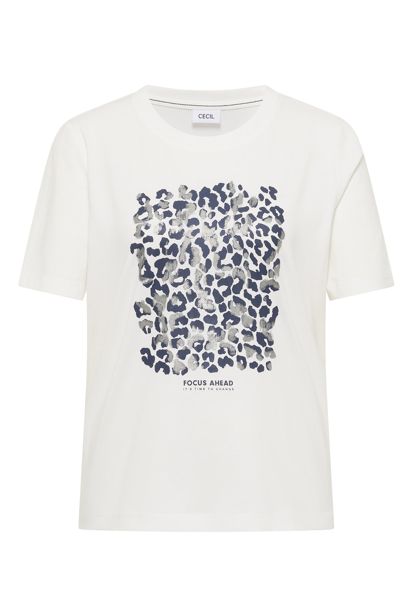 CECIL - T-Shirt mit Leo-Print und Foliendetails - Farbe: vanilla white