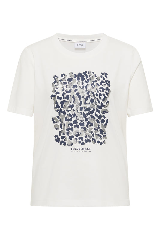 CECIL - T-Shirt mit Leo-Print und Foliendetails - Farbe: vanilla white