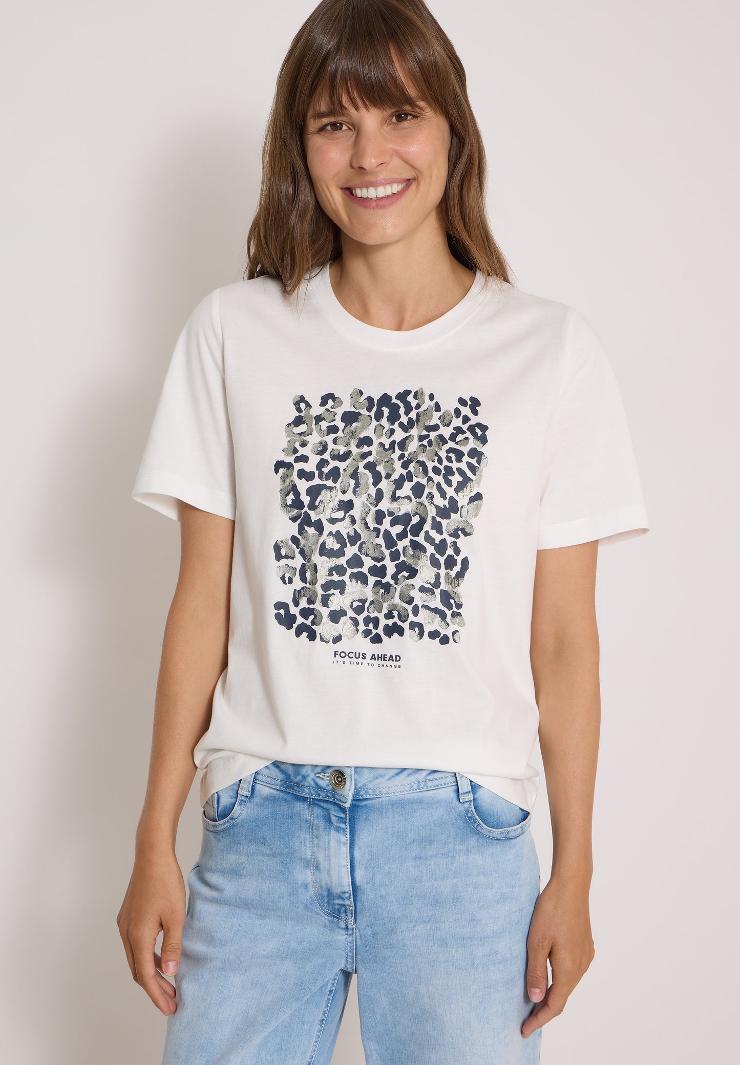 CECIL - T-Shirt mit Leo-Print und Foliendetails - Farbe: vanilla white