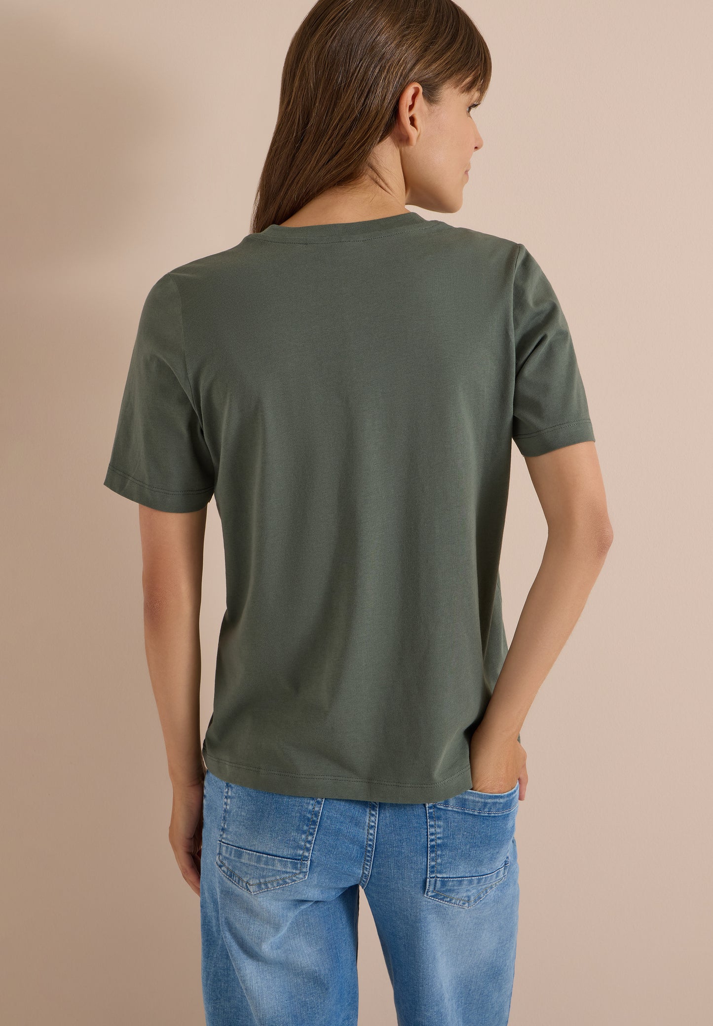 CECIL - T-Shirt mit Leo-Print und Foliendetails - Farbe: dried olive green