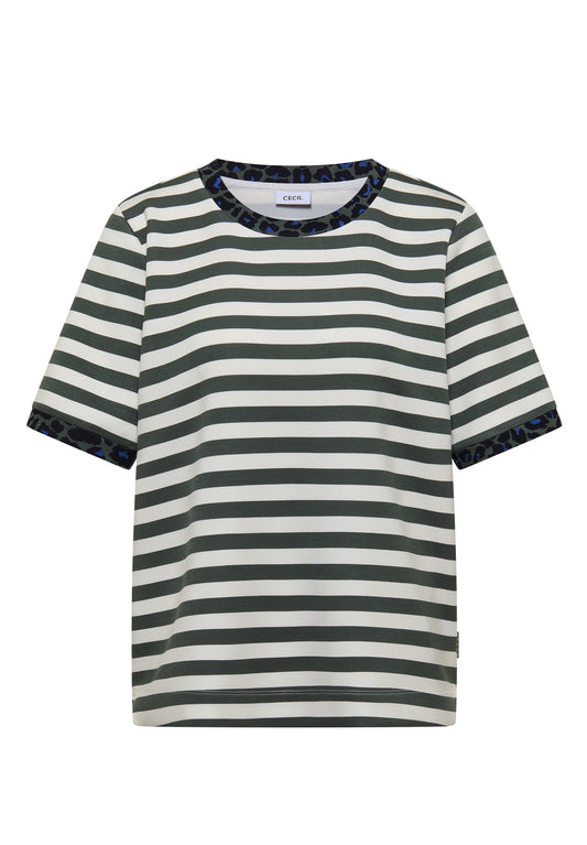 CECIL - T-Shirt mit Rundhals und Leo-Details - Farbe: dried olive green