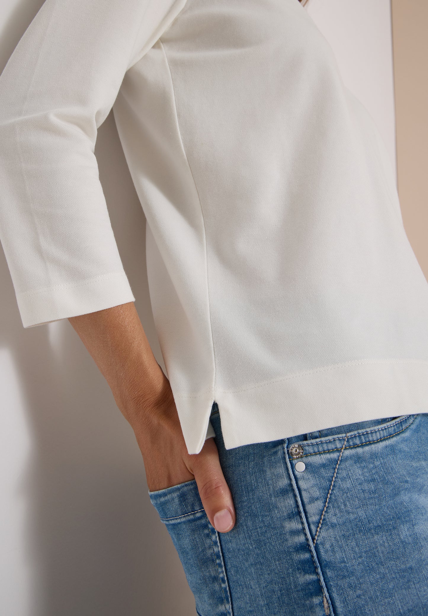 CECIL - 3/4-Arm Poloshirt mit Knopfdetail - Farbe: vanilla white