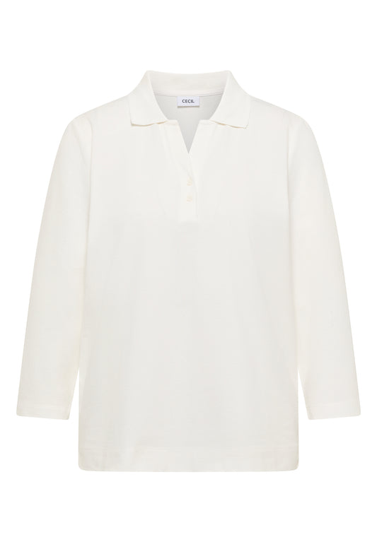 CECIL - 3/4-Arm Poloshirt mit Knopfdetail - Farbe: vanilla white