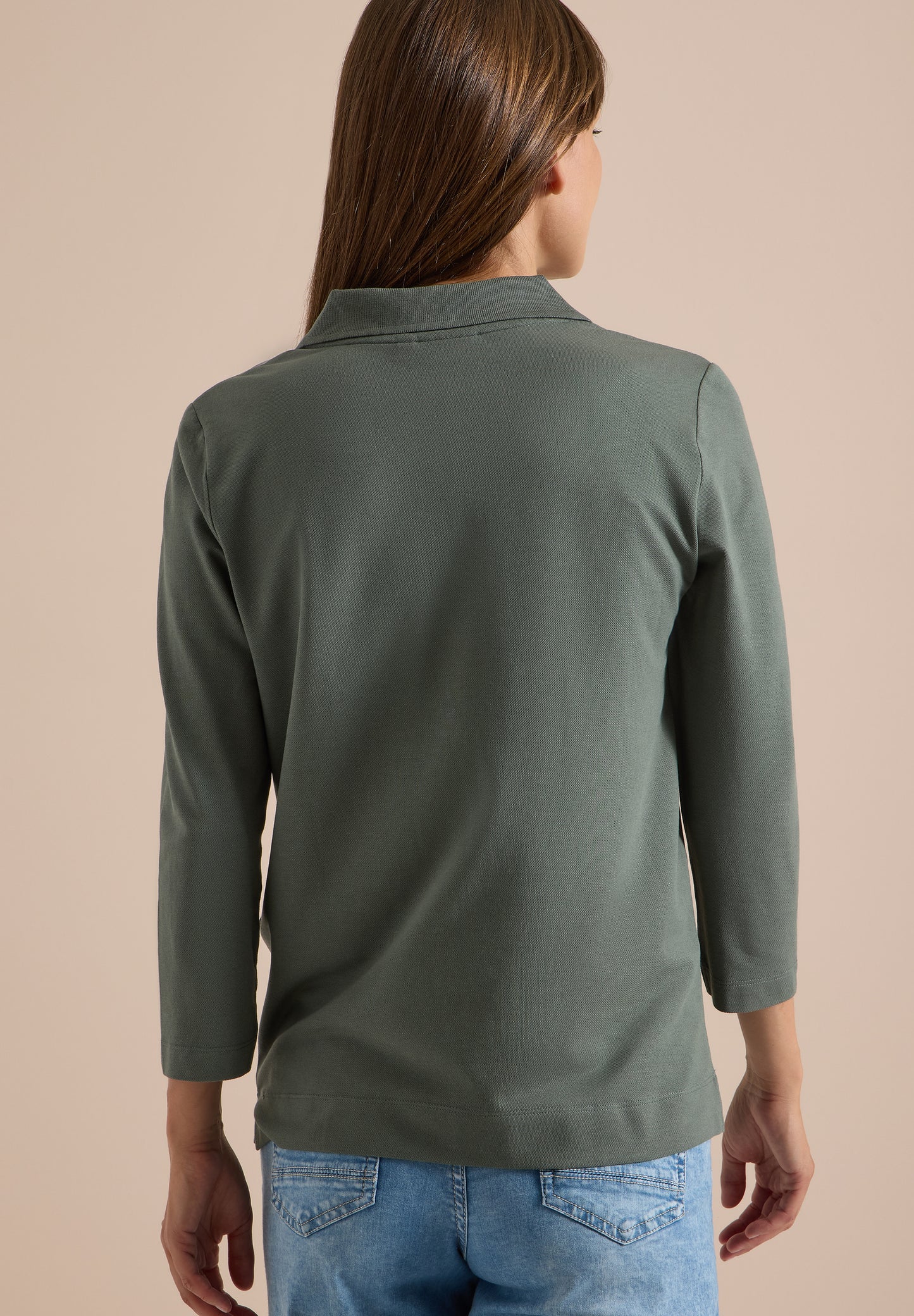 CECIL - 3/4-Arm Poloshirt mit Knopfdetail - Farbe: dried olive green