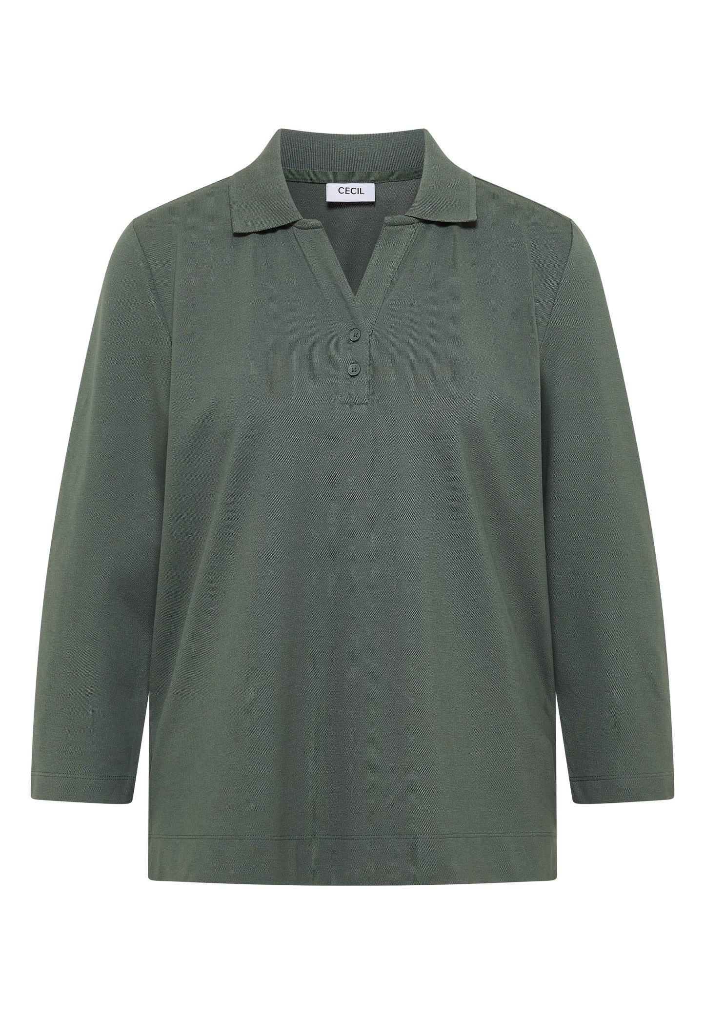CECIL - 3/4-Arm Poloshirt mit Knopfdetail - Farbe: dried olive green