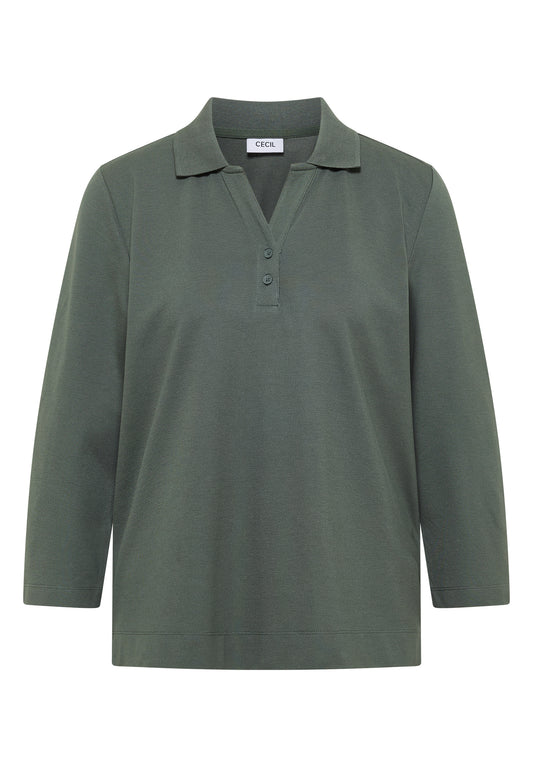 CECIL - 3/4-Arm Poloshirt mit Knopfdetail - Farbe: dried olive green