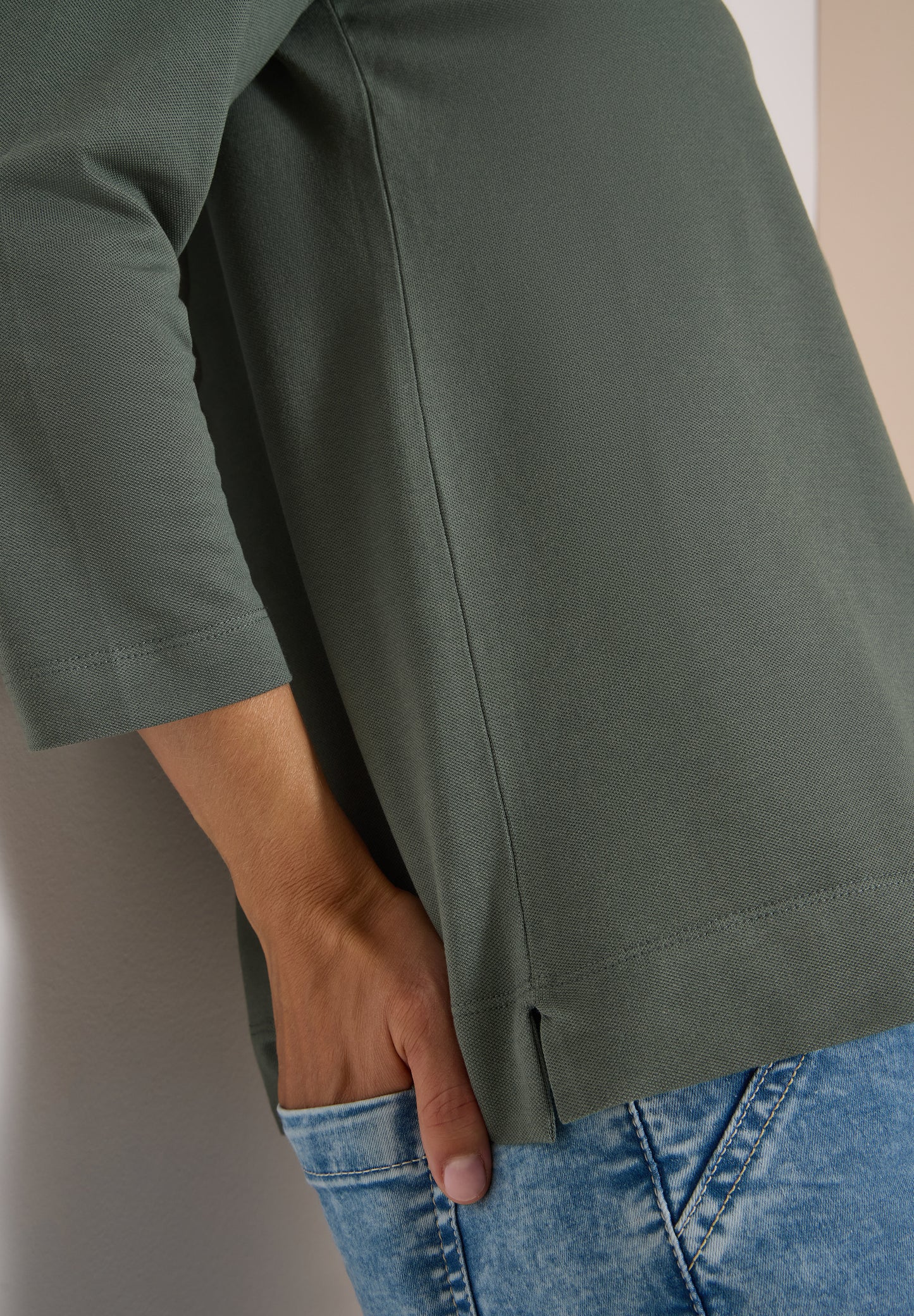 CECIL - 3/4-Arm Poloshirt mit Knopfdetail - Farbe: dried olive green