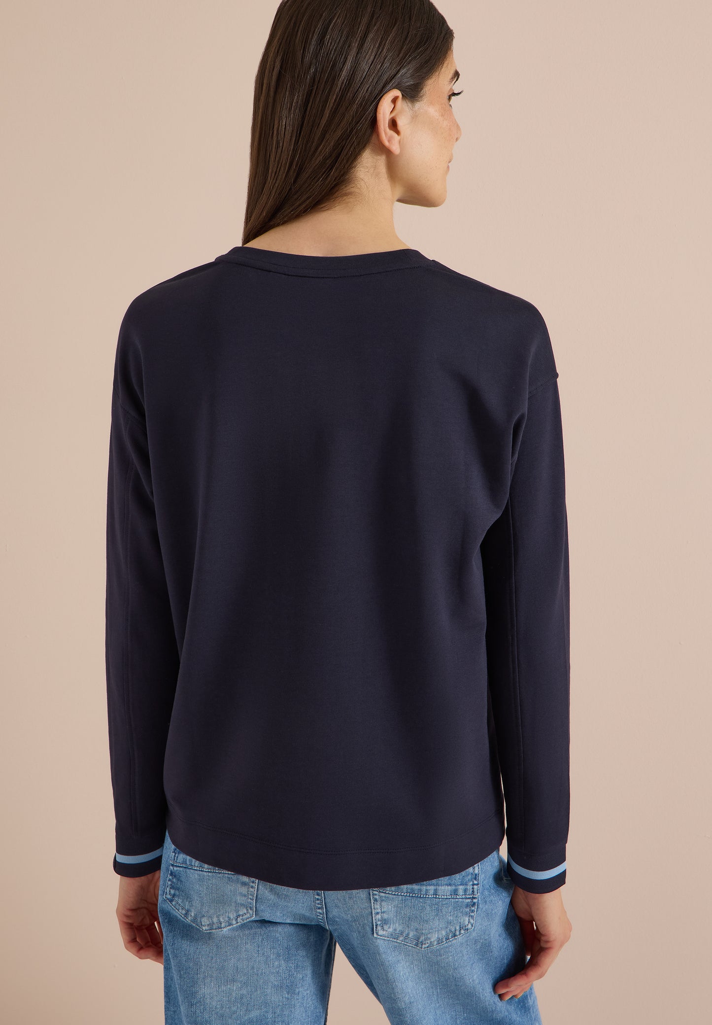 CECIL - Langarm Shirt mit Rundhals und Streifendetail - Farbe: urban dark blue