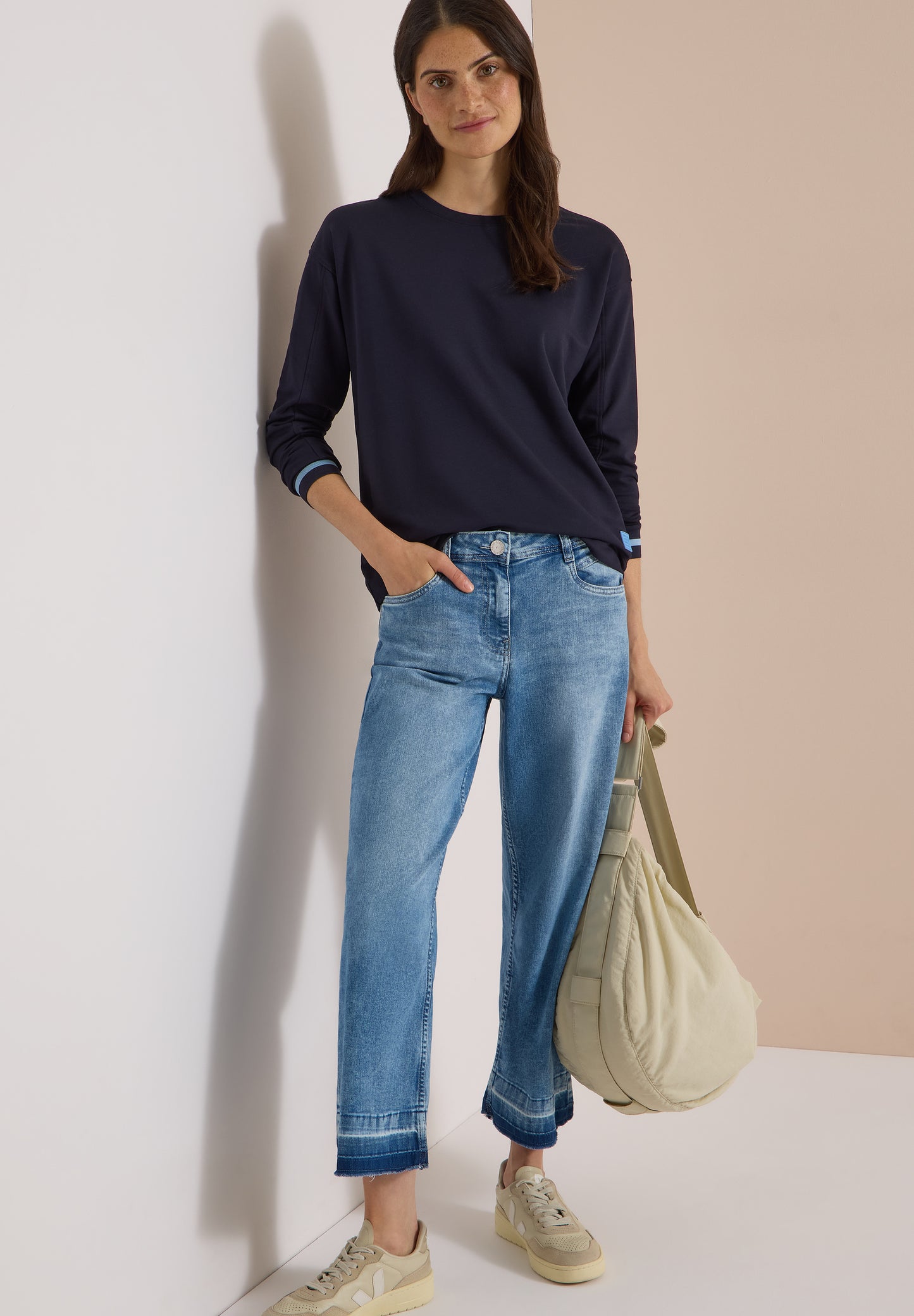 CECIL - Langarm Shirt mit Rundhals und Streifendetail - Farbe: urban dark blue
