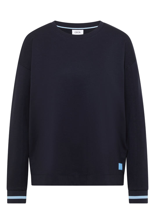 CECIL - Langarm Shirt mit Rundhals und Streifendetail - Farbe: urban dark blue