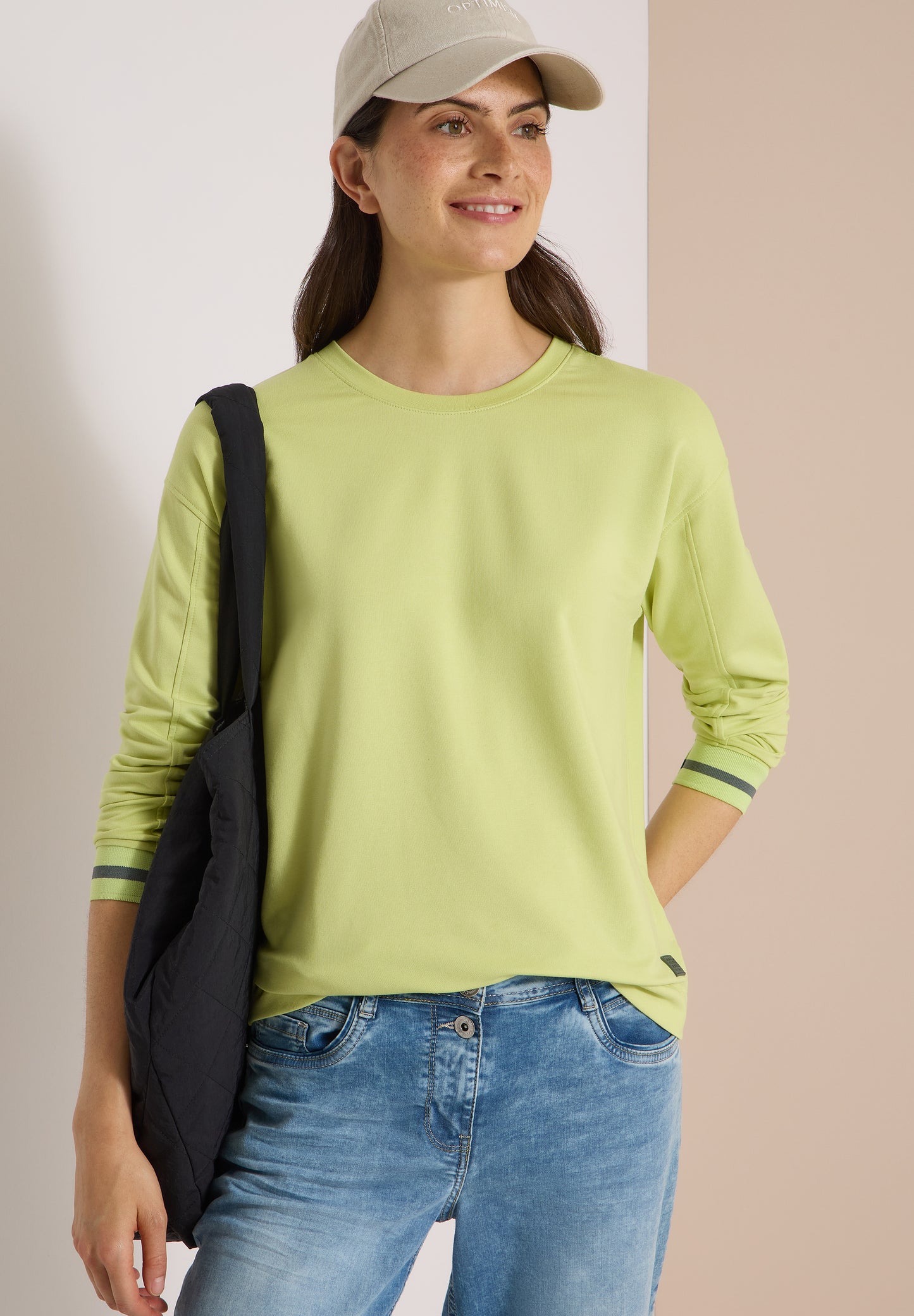 CECIL - Langarm Shirt mit Rundhals und Streifendetail - Farbe: citrin green