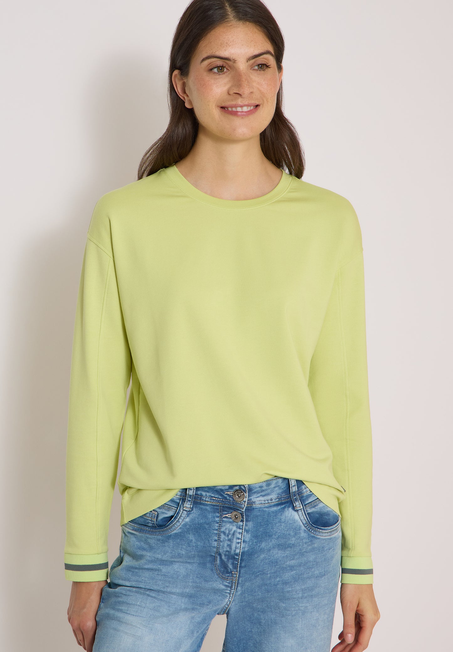CECIL - Langarm Shirt mit Rundhals und Streifendetail - Farbe: citrin green
