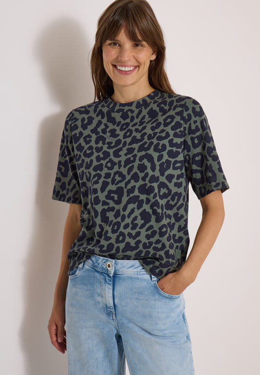 CECIL - T-Shirt mit Rundhals und Leo-Muster - Farbe: dried olive green
