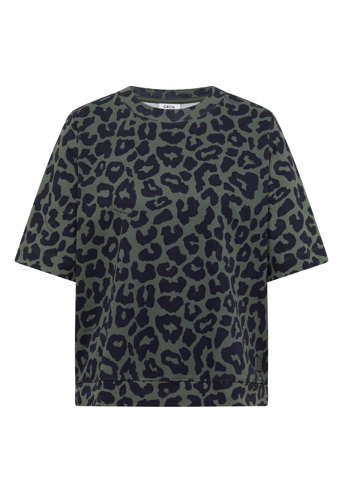 CECIL - T-Shirt mit Rundhals und Leo-Muster - Farbe: dried olive green