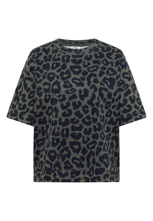 CECIL - T-Shirt mit Rundhals und Leo-Muster - Farbe: dried olive green