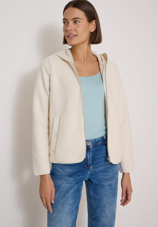 CECIL - Teddy-Jacke mit Kapuze in Unifarbe - Farbe: teddy vanilla white
