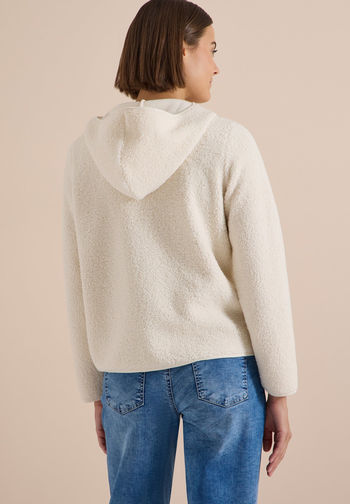 CECIL - Teddy-Jacke mit Kapuze in Unifarbe - Farbe: teddy vanilla white