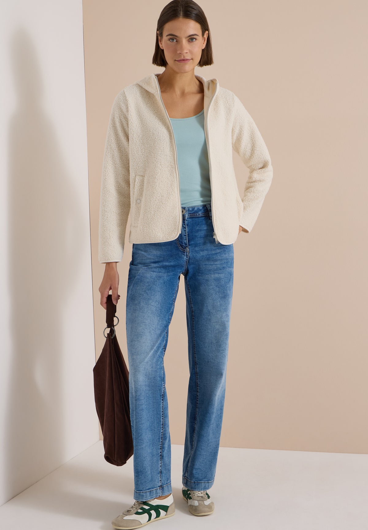 CECIL - Teddy-Jacke mit Kapuze in Unifarbe - Farbe: teddy vanilla white