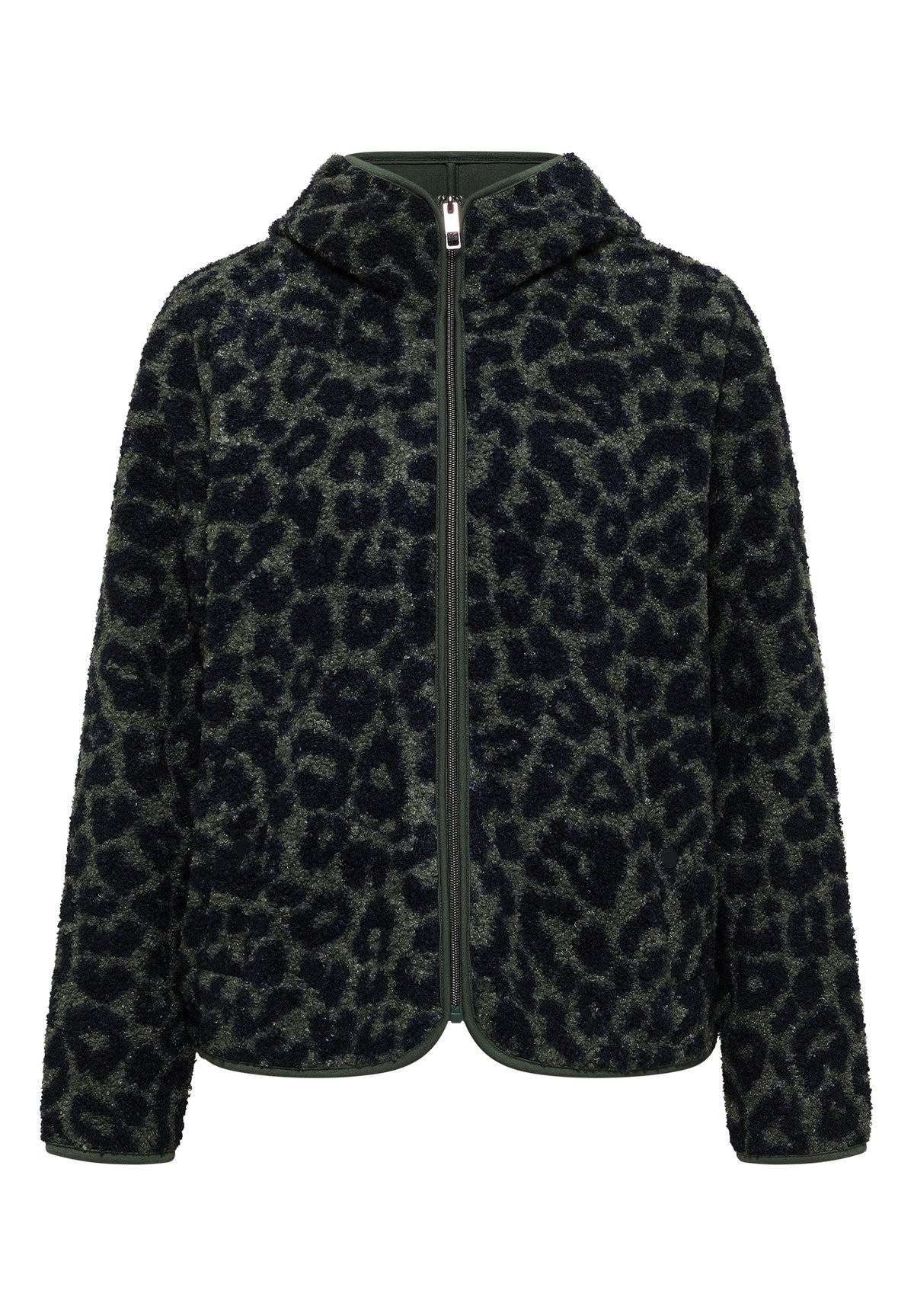 CECIL - Teddy-Jacke mit Kapuze und Leo-Muster - Farbe: dried olive green