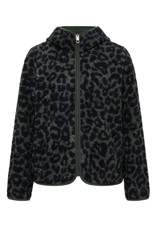 CECIL - Teddy-Jacke mit Kapuze und Leo-Muster - Farbe: dried olive green
