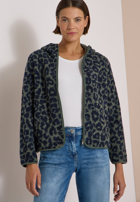 CECIL - Teddy-Jacke mit Kapuze und Leo-Muster - Farbe: dried olive green
