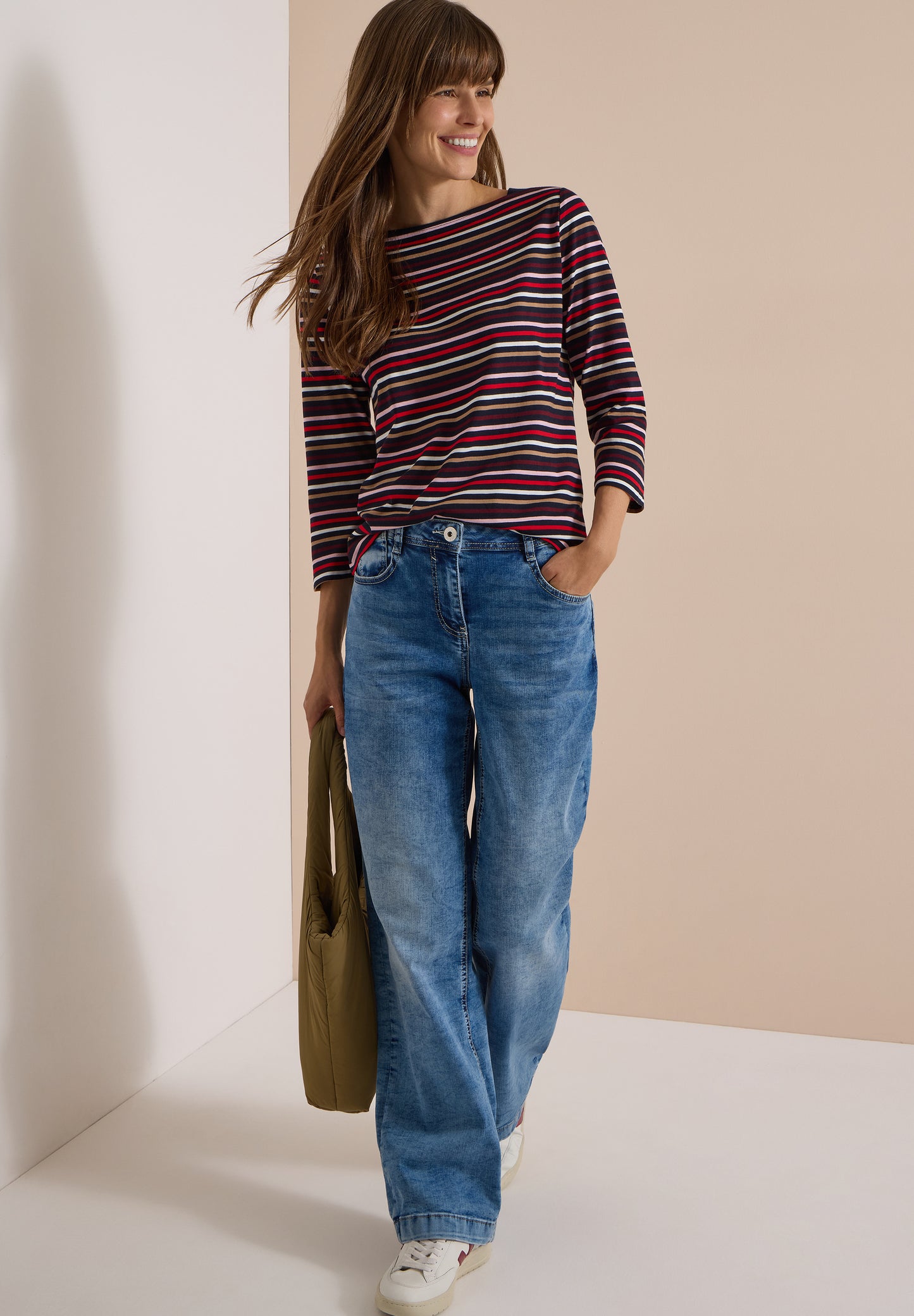 CECIL - 3/4-Arm Shirt mit Boat Neck und Streifen - Farbe: urban dark blue