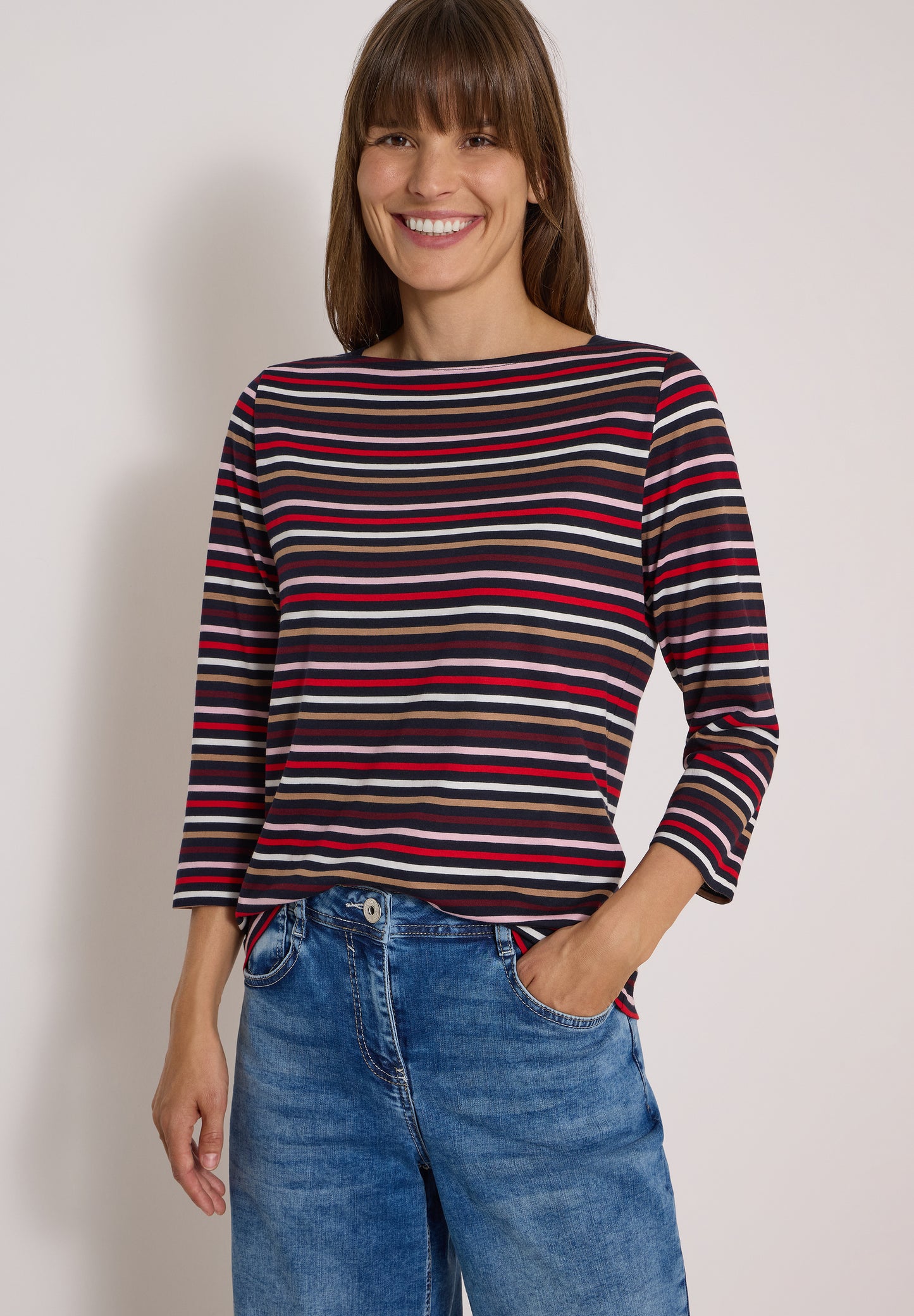 CECIL - 3/4-Arm Shirt mit Boat Neck und Streifen - Farbe: urban dark blue