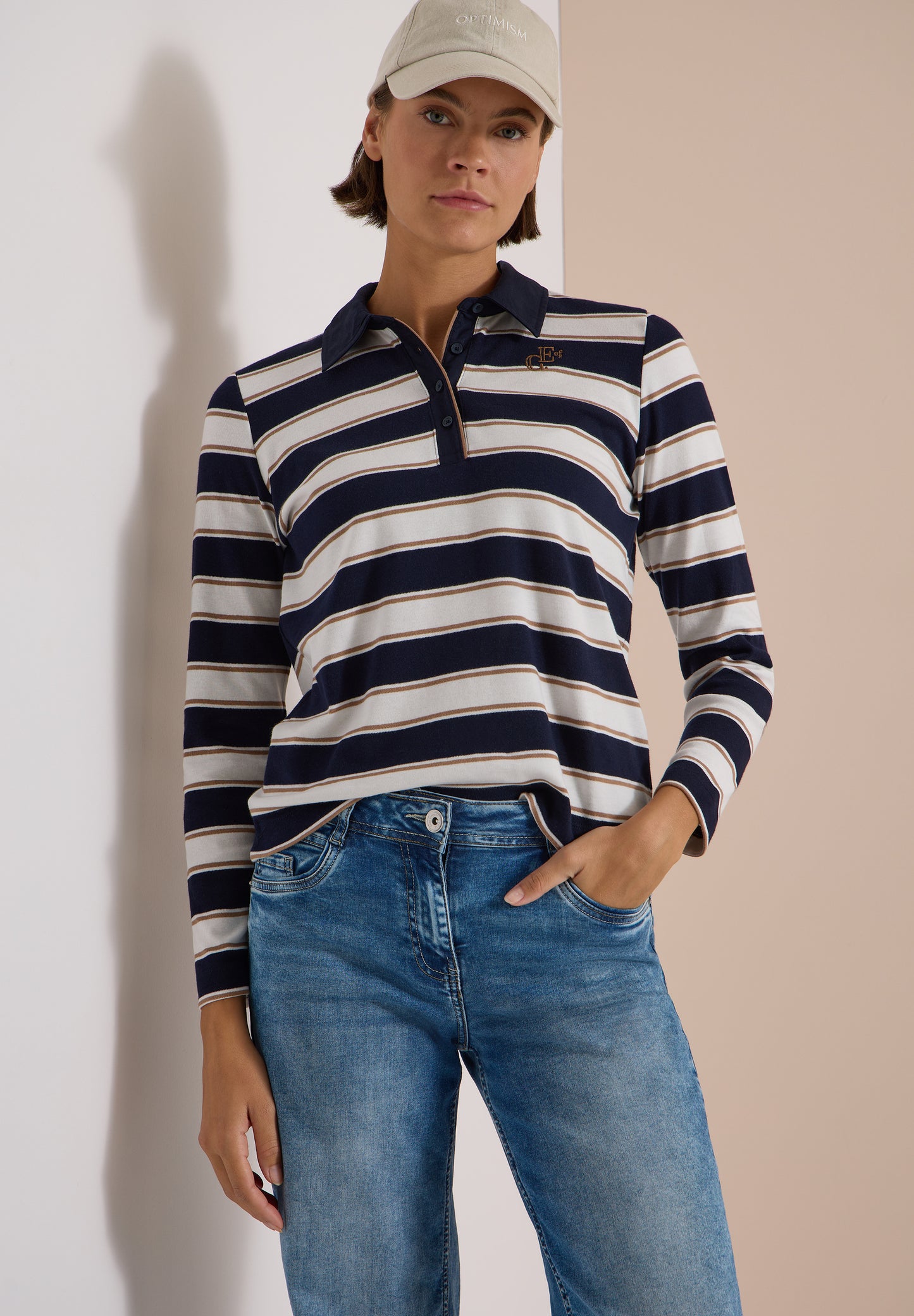 CECIL - Langarm Poloshirt mit Knöpfen - Farbe: urban dark blue