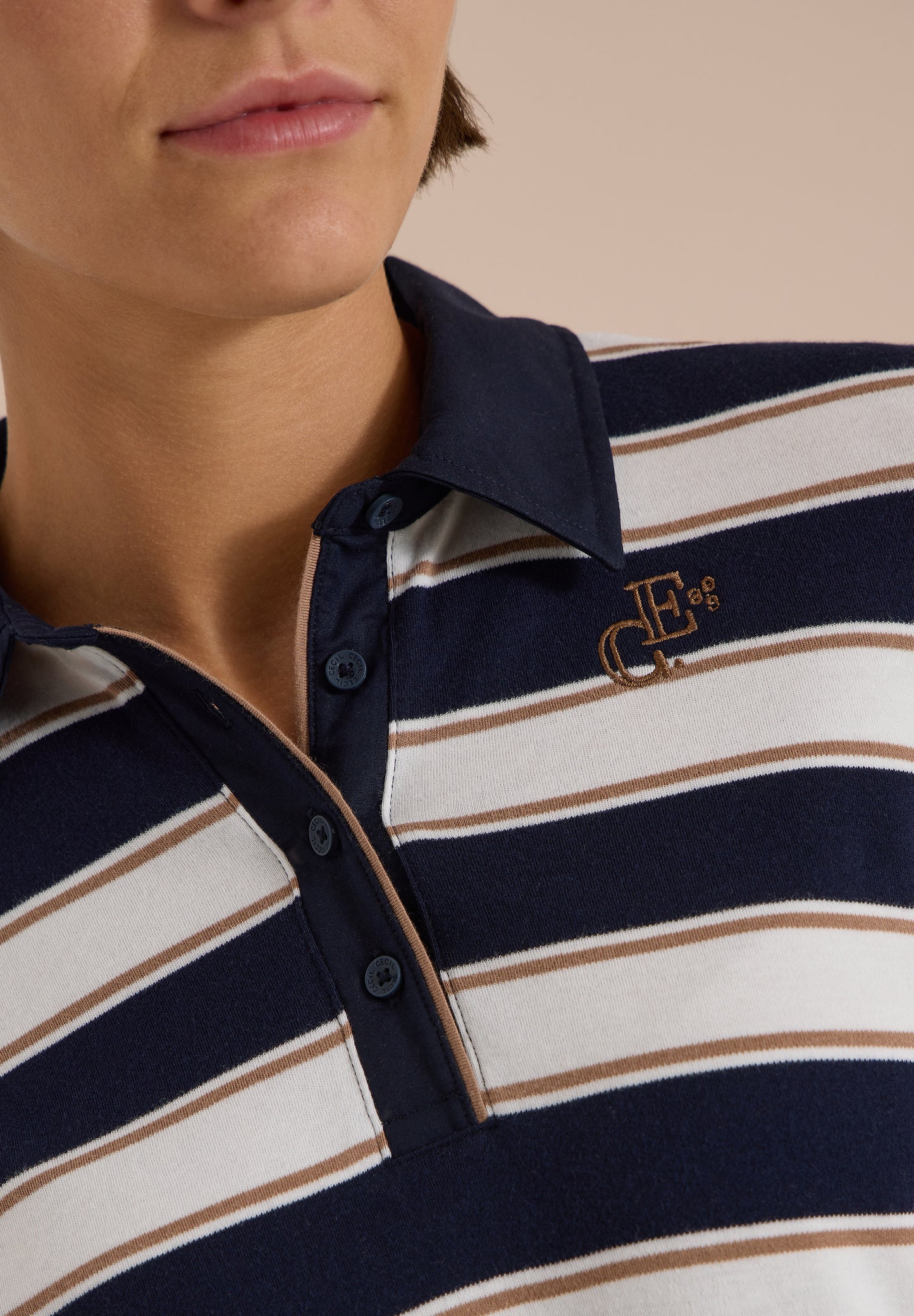 CECIL - Langarm Poloshirt mit Knöpfen - Farbe: urban dark blue