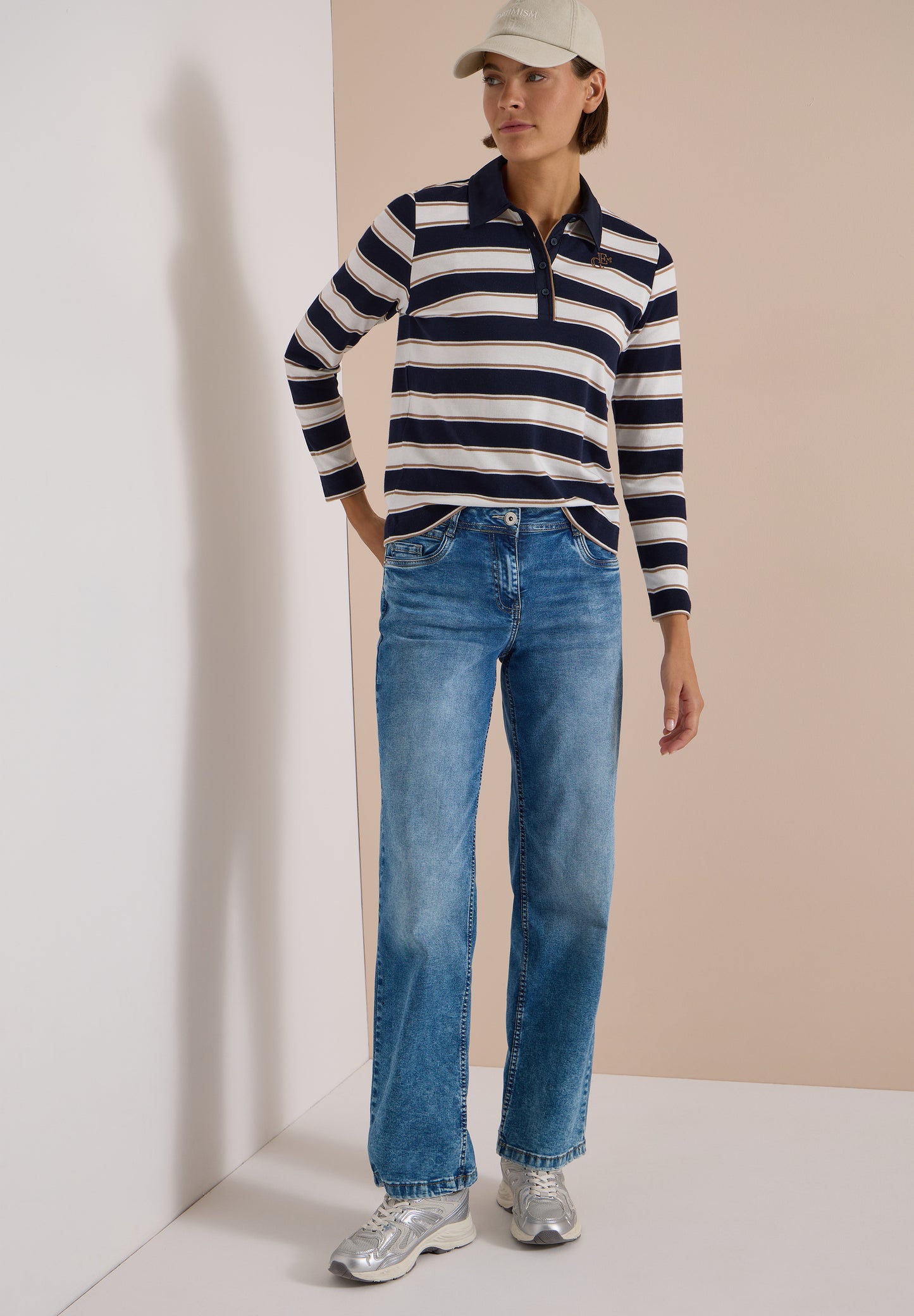 CECIL - Langarm Poloshirt mit Knöpfen - Farbe: urban dark blue