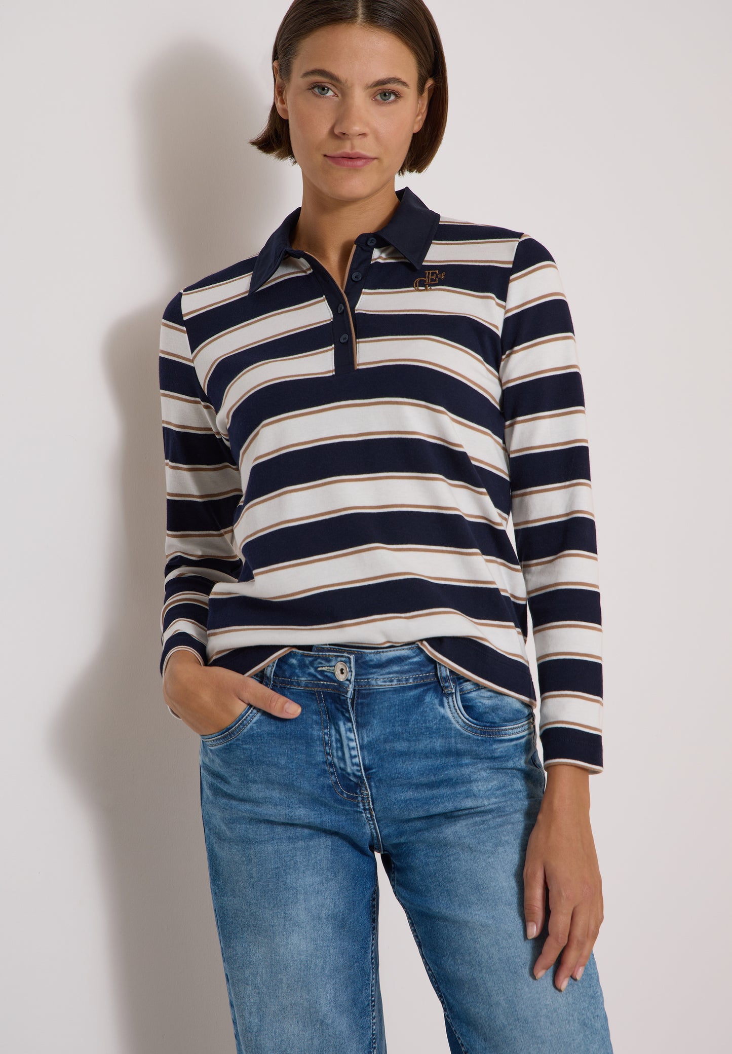CECIL - Langarm Poloshirt mit Knöpfen - Farbe: urban dark blue