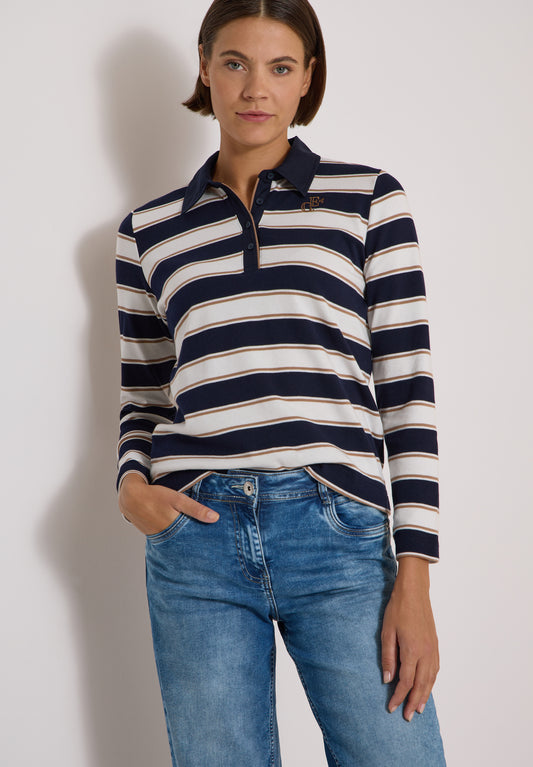 CECIL - Langarm Poloshirt mit Knöpfen - Farbe: urban dark blue