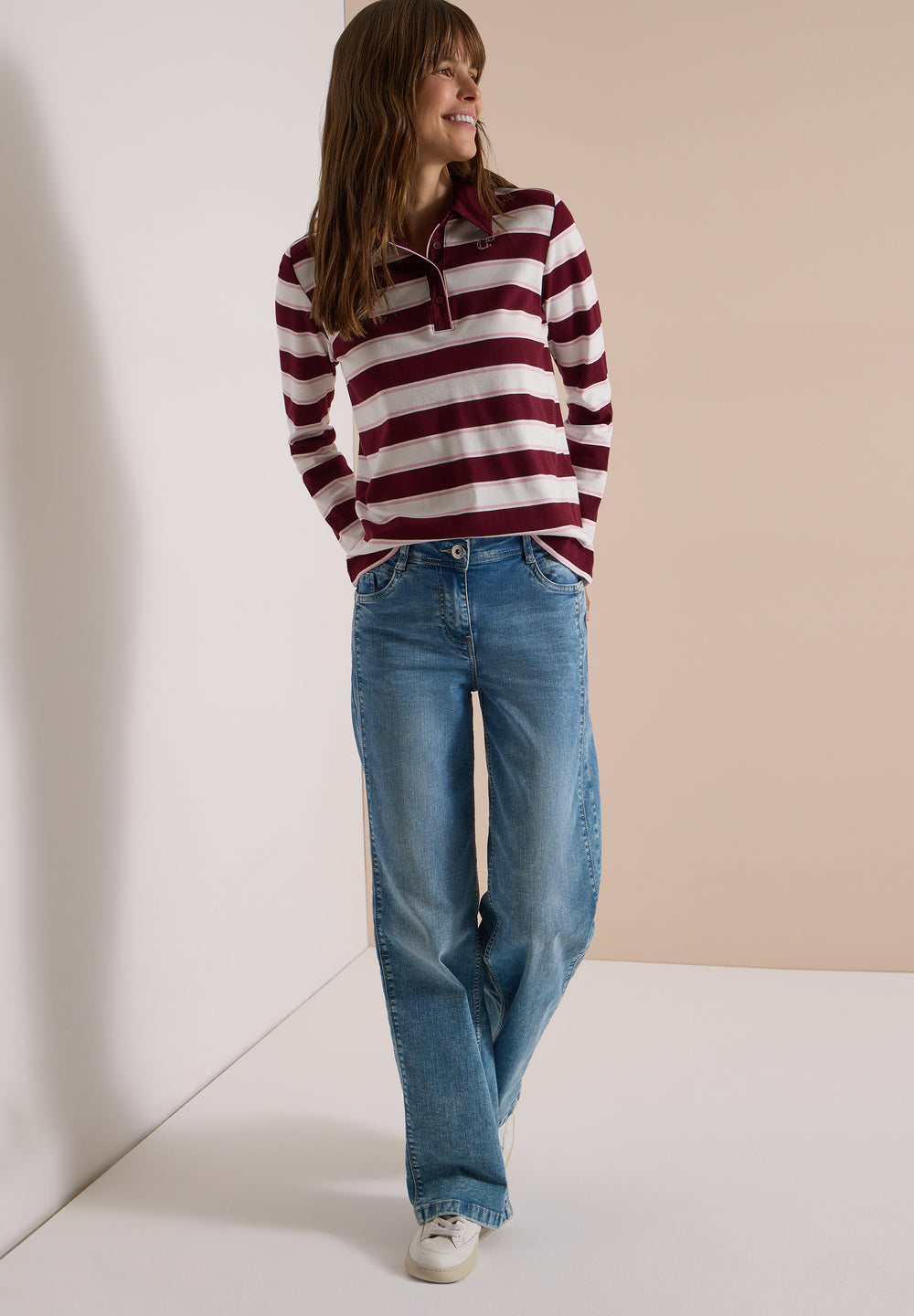 Weinrotes CECIL Poloshirt mit Kragen und Knopfleiste