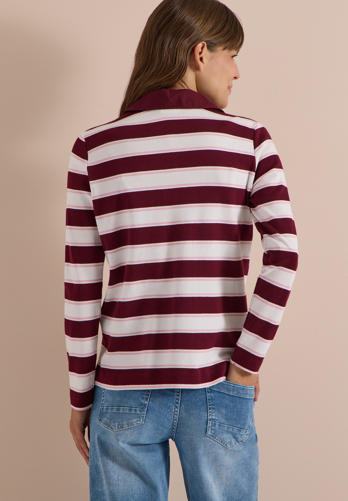 CECIL - Langarm Poloshirt mit Knöpfen - Farbe: red wine