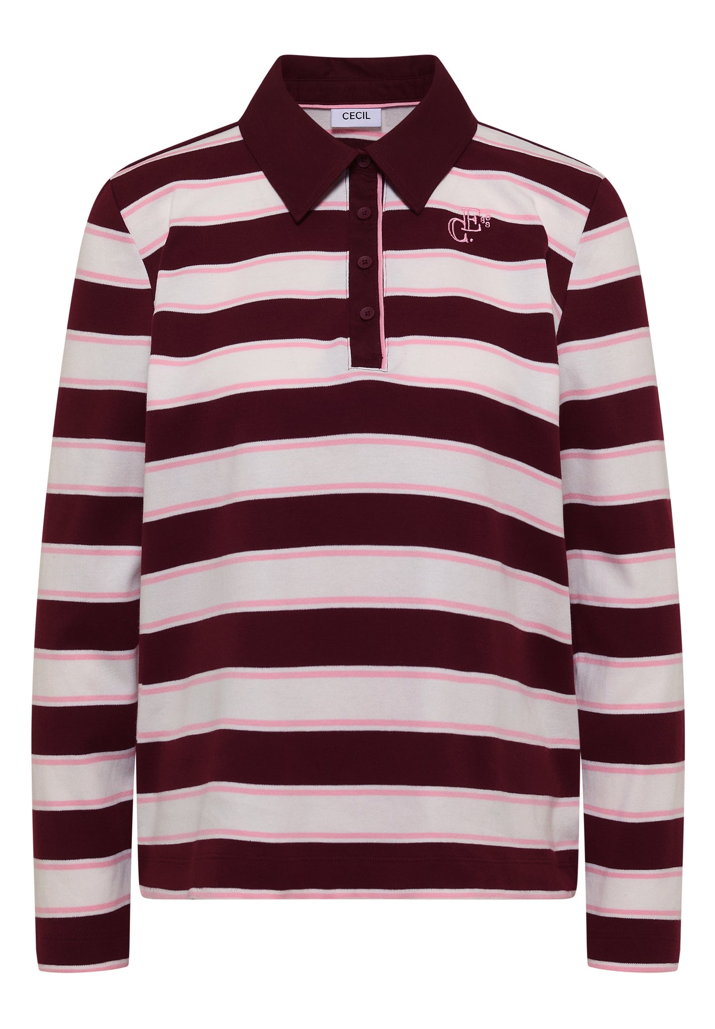 CECIL - Langarm Poloshirt mit Knöpfen - Farbe: red wine