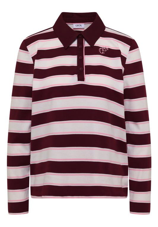 CECIL - Langarm Poloshirt mit Knöpfen - Farbe: red wine